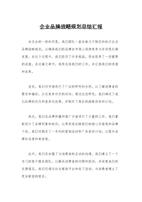 企业品牌战略规划总结汇报