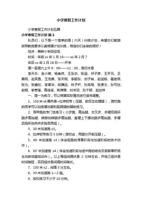 小学寒假工作计划