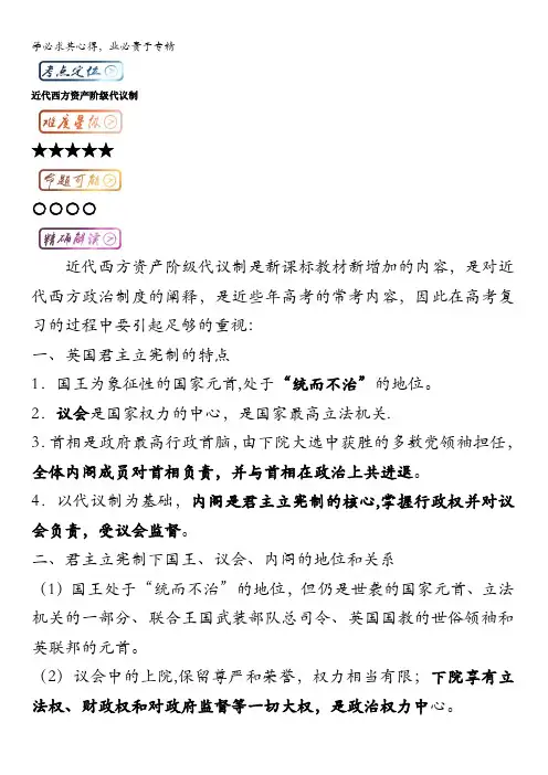 高中历史最困难考点系列：考点 近代西方资产阶级代议制 