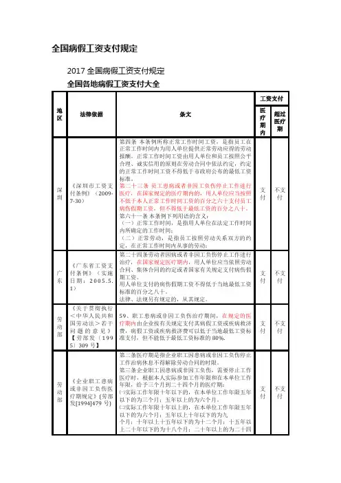 全国病假工资支付规定