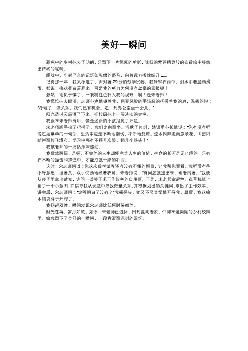美好一瞬间 满分初中作文 