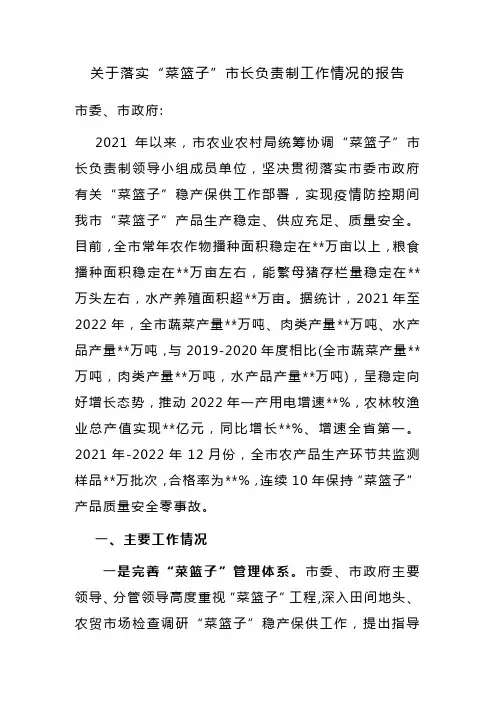 2023落实“菜篮子”市长负责制工作情况的报告(公文常用)