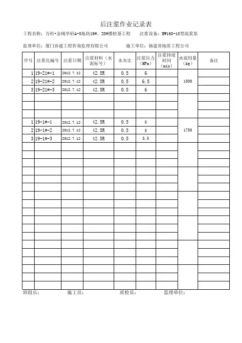 后注浆作业记录表