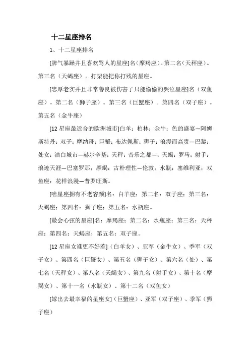 十二星座排名