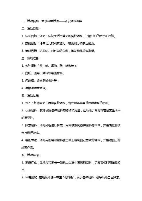大班科学活动认识调料教案