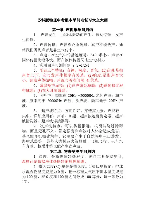 中考物理基本知识点大全苏科版