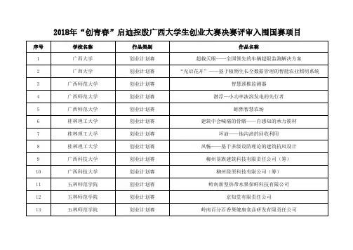 2018年“创青春”启迪控股广西大学生创业大赛决赛评审入围国赛项目