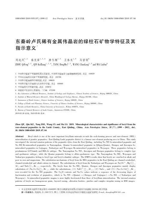 19246639_东秦岭卢氏稀有金属伟晶岩的绿柱石矿物学特征及其指示意义