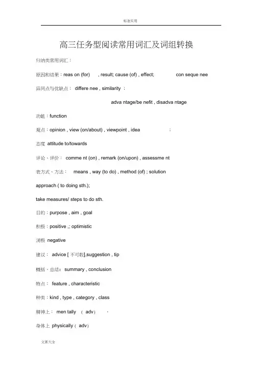 任务型阅读常用词汇及词组