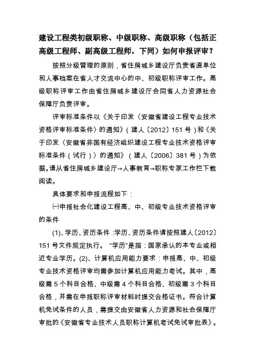 建筑工程类初级职称、中级职称、高级职称(包括正高级工程