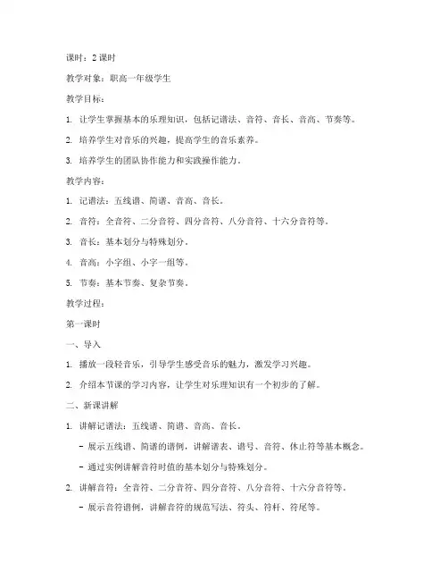 职高乐理讲课教案设计模板