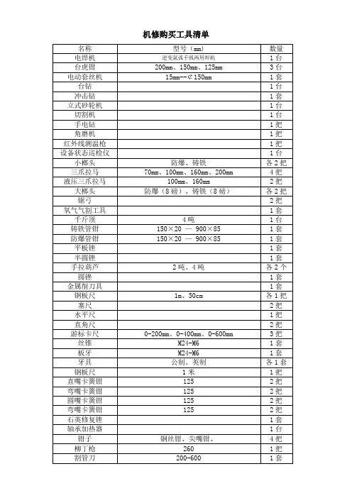 机修工具清单(1)