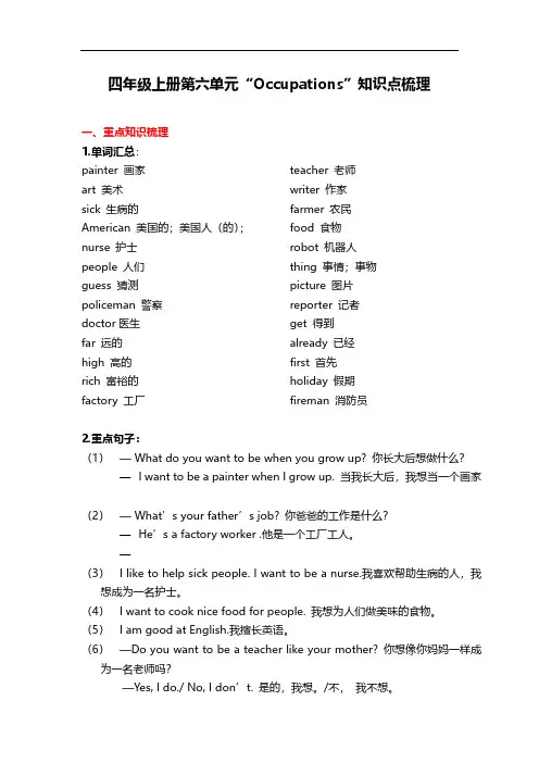 英语四年级上册第六单元知识点梳理