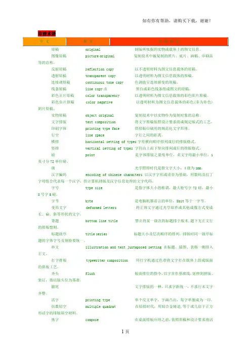 印刷行业术语大全