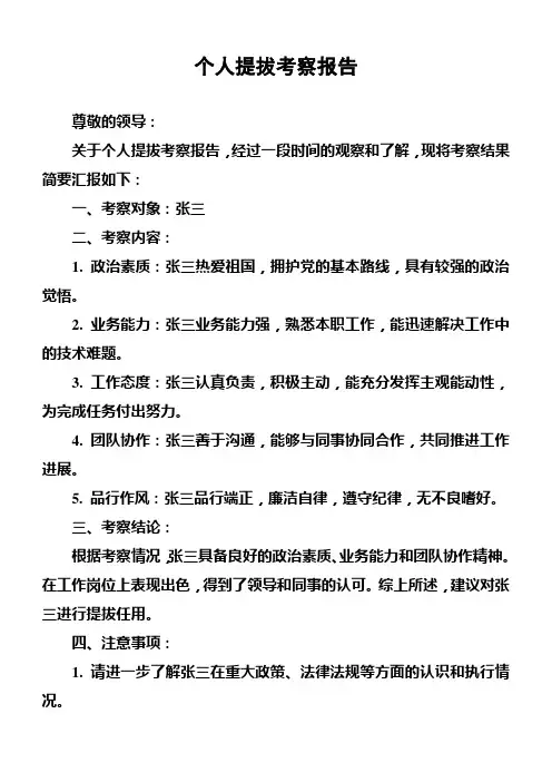 个人提拔考察报告