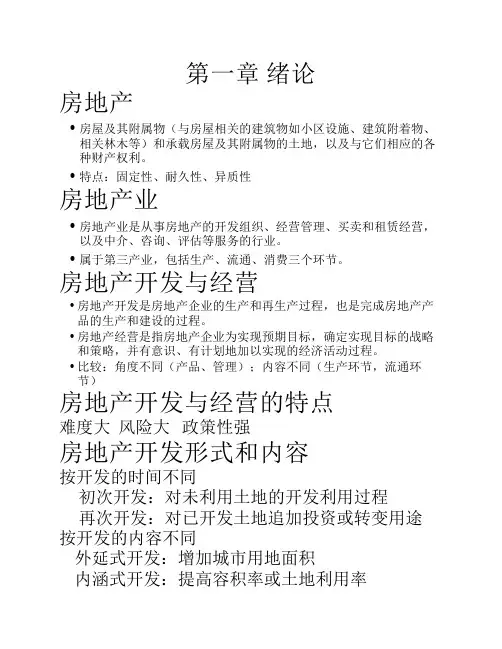 《房地产开发与经营》学习重点、备考资料