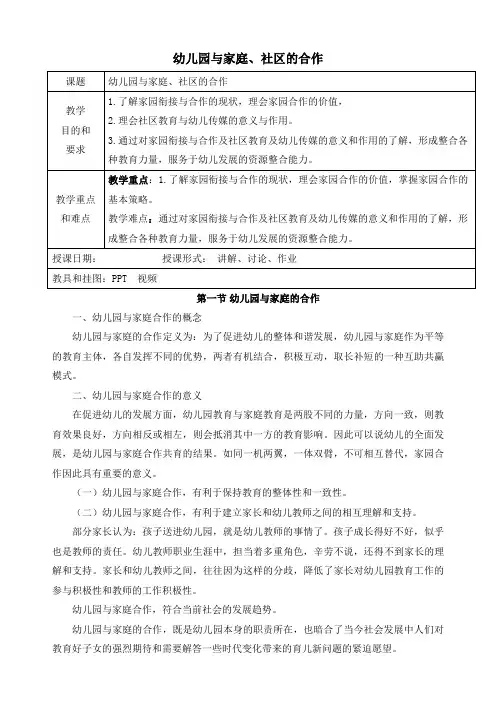 幼儿园与家庭、社区的合作 电子教案