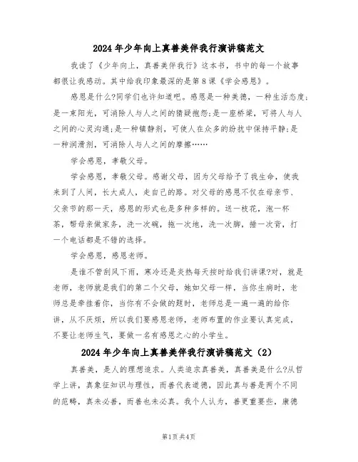 2024年少年向上真善美伴我行演讲稿范文(3篇)
