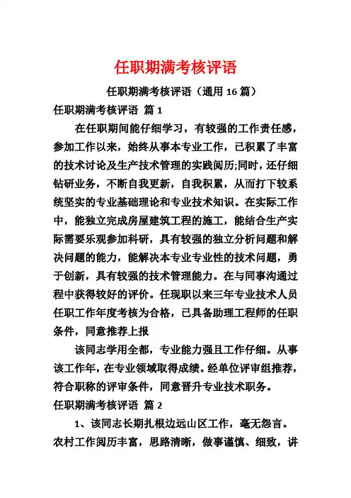 任职期满考核评语