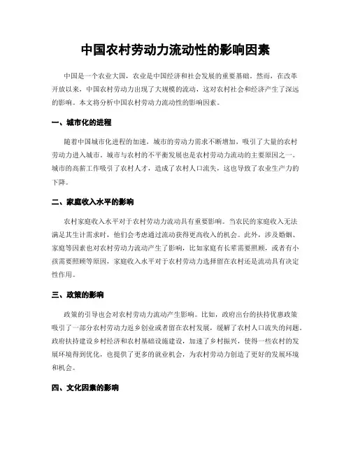 中国农村劳动力流动性的影响因素