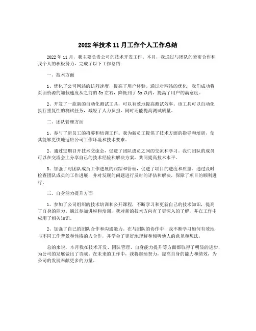 2022年技术11月工作个人工作总结