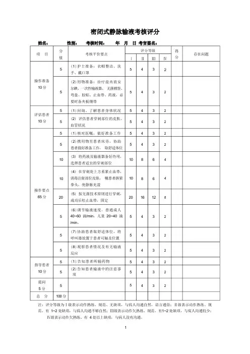 新护士考核评分表
