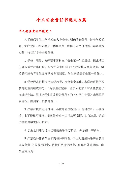 个人安全责任书范文6篇