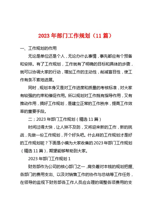 2023年部门工作规划(11篇)