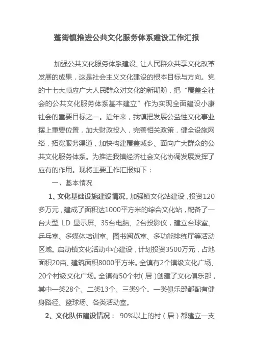 蓬街镇推进公共文化服务体系建设工作汇报