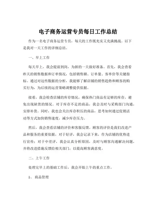 电子商务运营专员每日工作总结