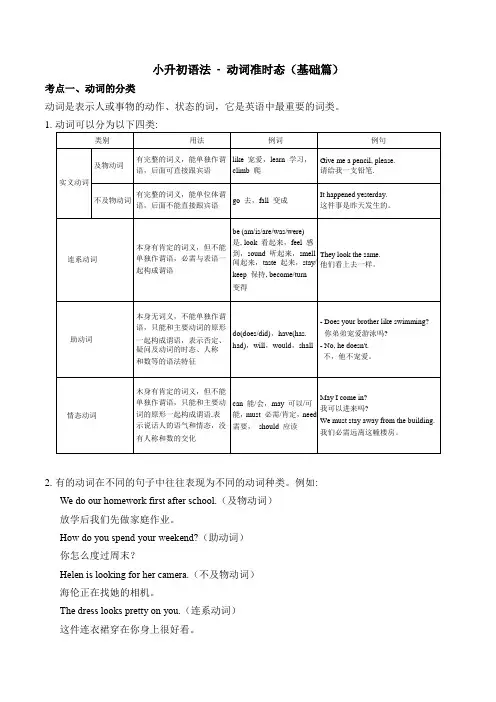 小升初语法总复习知识点+练习题之动词及时态-基础篇(含答案)