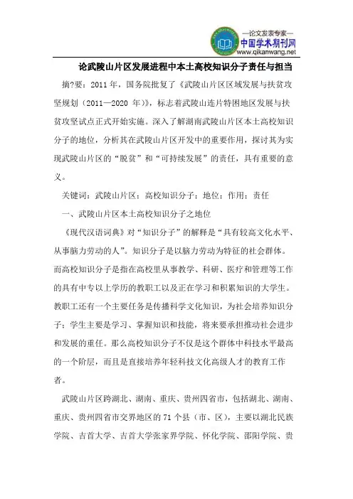 论武陵山片区发展进程中本土高校知识分子责任与担当