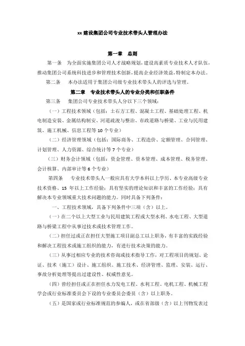 xx建设集团公司专业技术带头人管理办法
