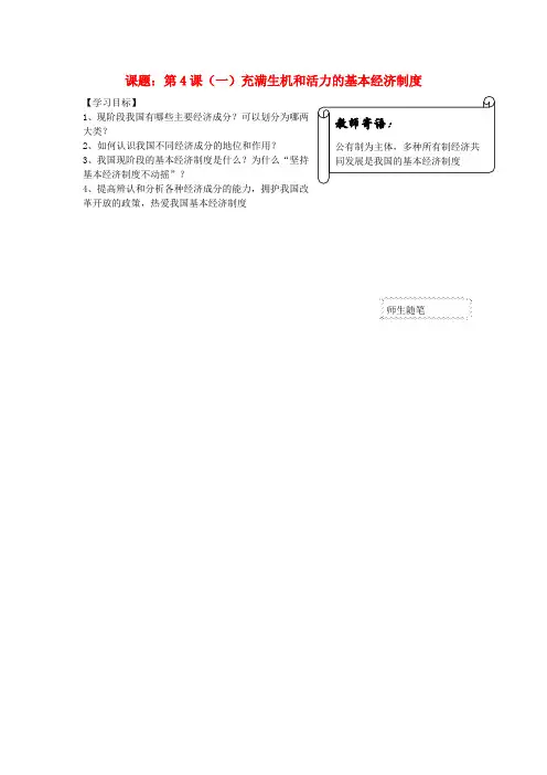 九年级政治全册 第4课 全民共同致富导学案(无答案) 鲁教版