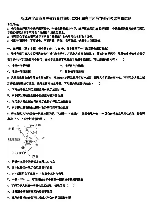 浙江省宁波市金兰教育合作组织2024届高三适应性调研考试生物试题含解析