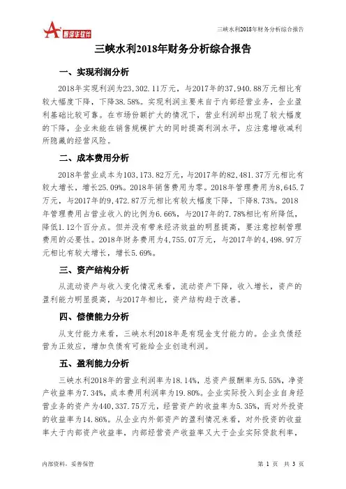 三峡水利2018年财务分析结论报告-智泽华