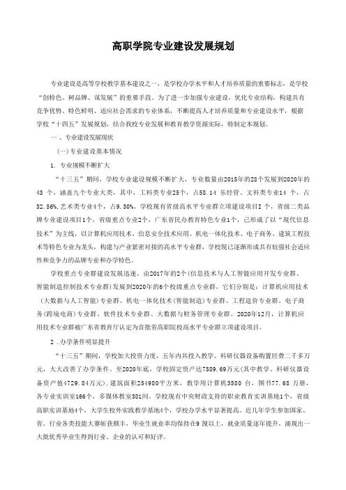 高职学院专业建设发展规划 