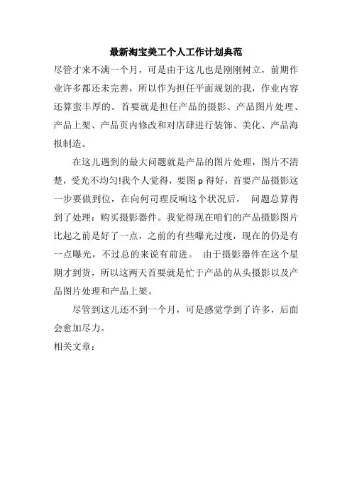 最新淘宝美工个人工作计划典范
