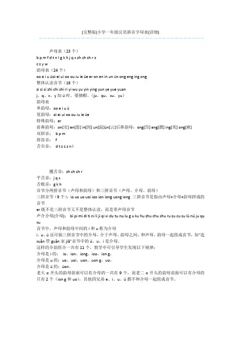 (完整版)小学一年级汉语拼音字母表(详细)
