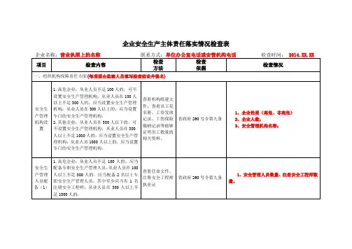 企业安全生产主体责任落实情况检查表填写要求