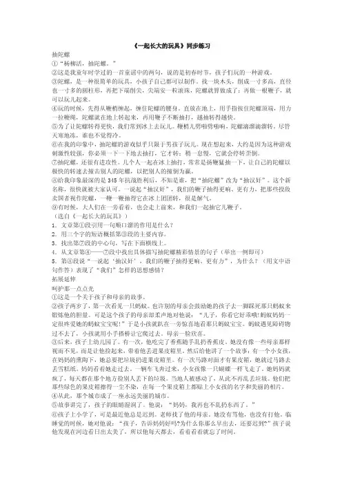 《一起长大的玩具》课外阅读练习（含答案）