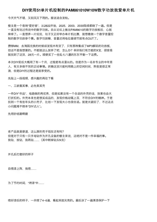 DIY使用51单片机控制的PAM861010W10W数字功放我爱单片机
