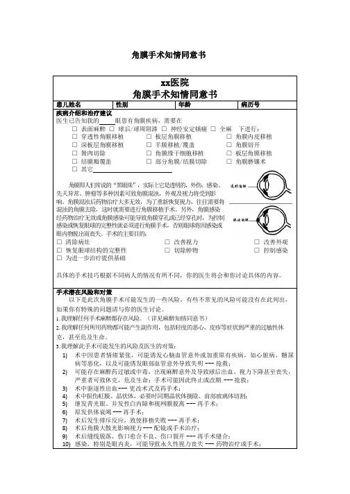 角膜手术知情同意书模板