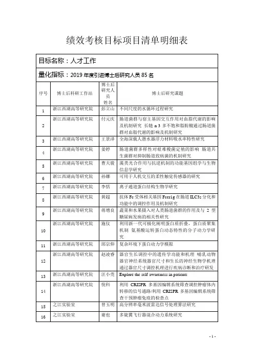 绩效考核目标项目清单明细表