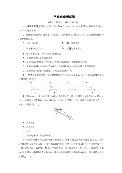 平抛运动测试卷有答案