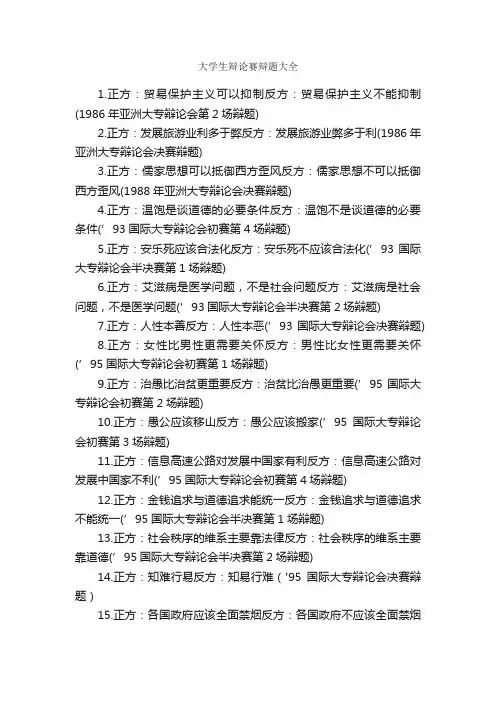 大学生辩论赛辩题大全_辩论赛_