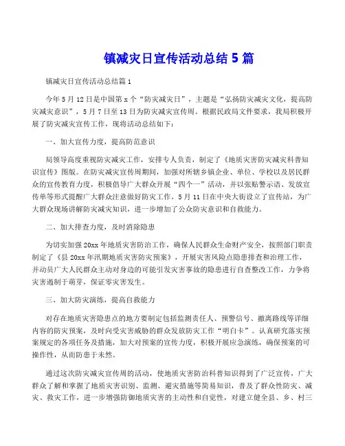 镇减灾日宣传活动总结5篇