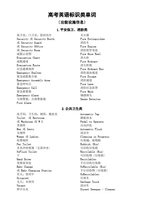 高考英语复习功能设施信息标识类单词(共20类)清单