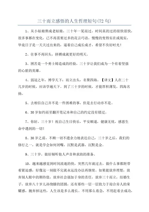 三十而立感悟的人生哲理短句(72句)