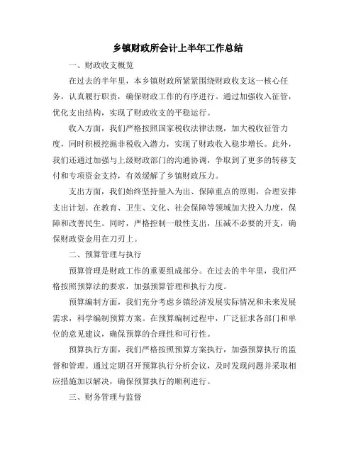 乡镇财政所会计上半年工作总结
